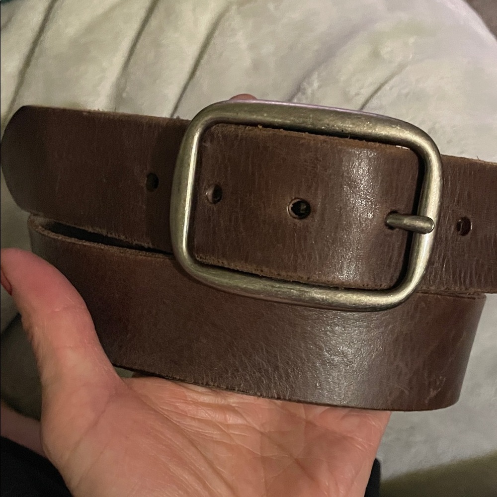 Vintage Brown Leather Belt with silver buckle
